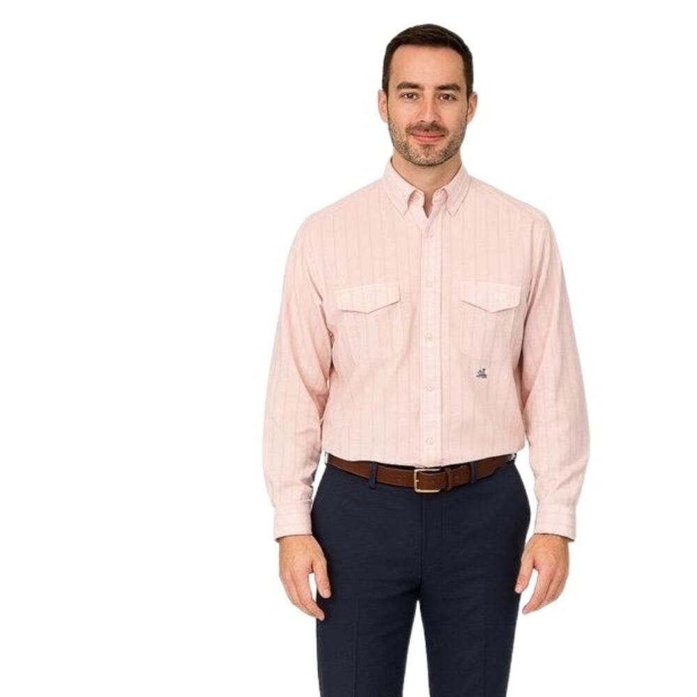 Tarazzia Pink Striped Pattern Long Sleeve Two Chest Pockets Vintage Shirt S